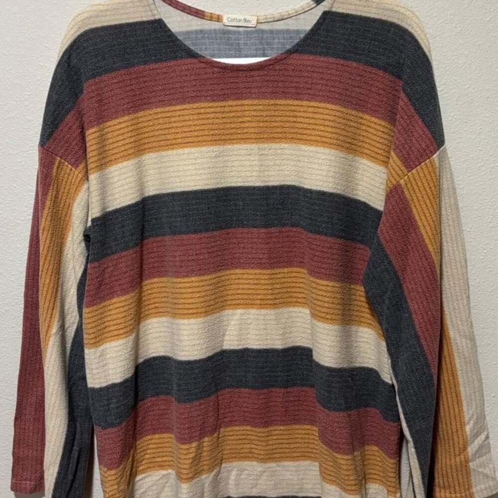 Cotton Bleu Striped Long Sleeve Top Size L